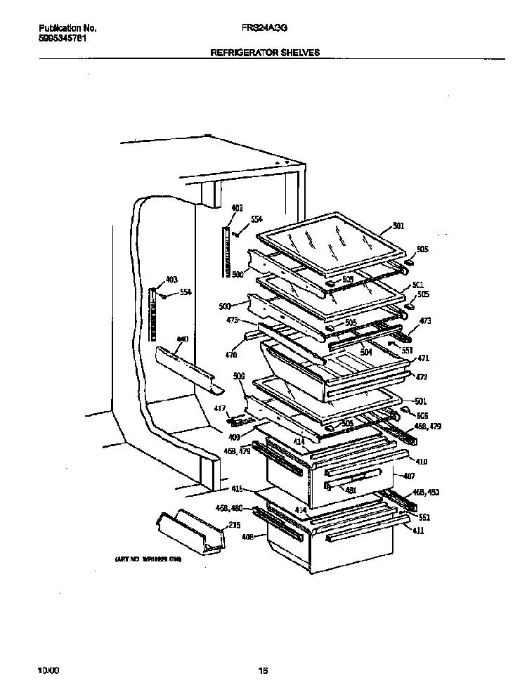 Refrigerator Shelves Diagram and Parts List for FRS24AGGW9  Frigidaire Refrigerator