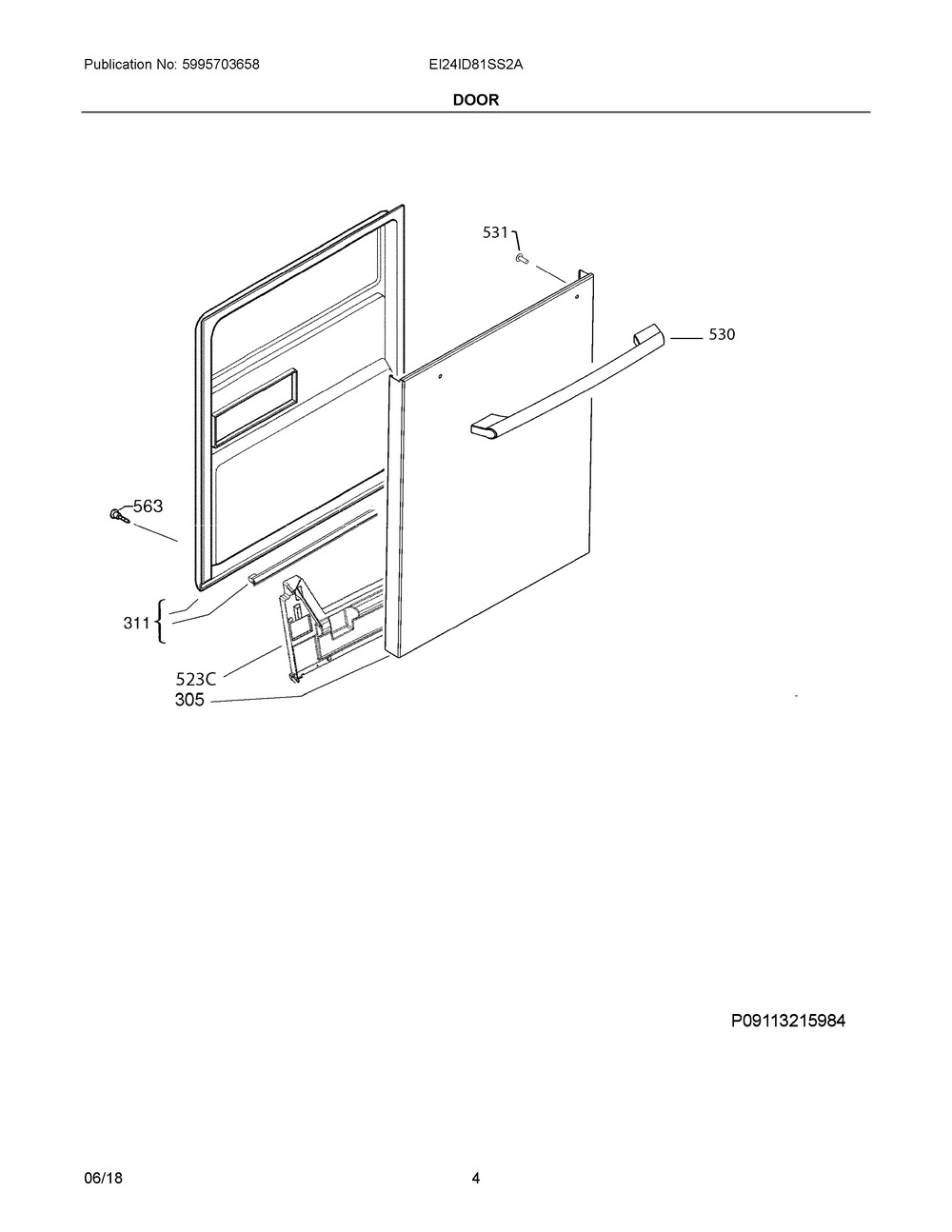 Door Diagram and Parts List for EI24ID81SS2A  Frigidaire Dishwasher