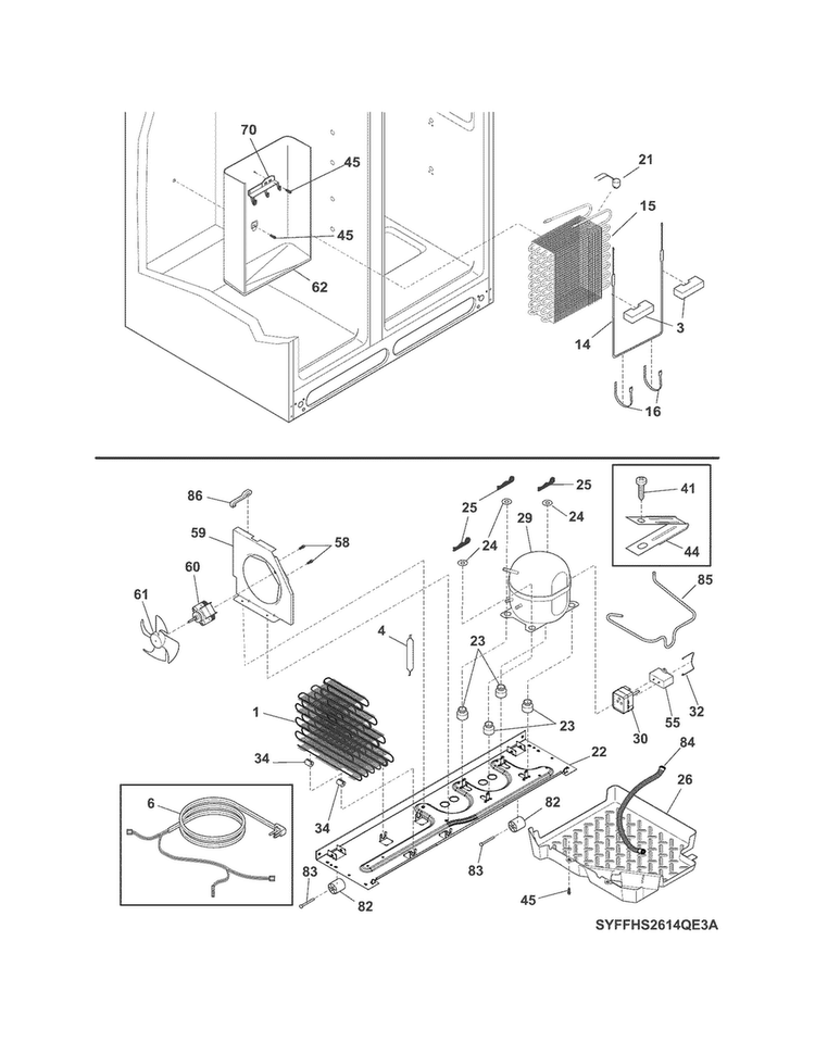 System Diagram and Parts List for FFSS2614QE3A  Frigidaire Refrigerator