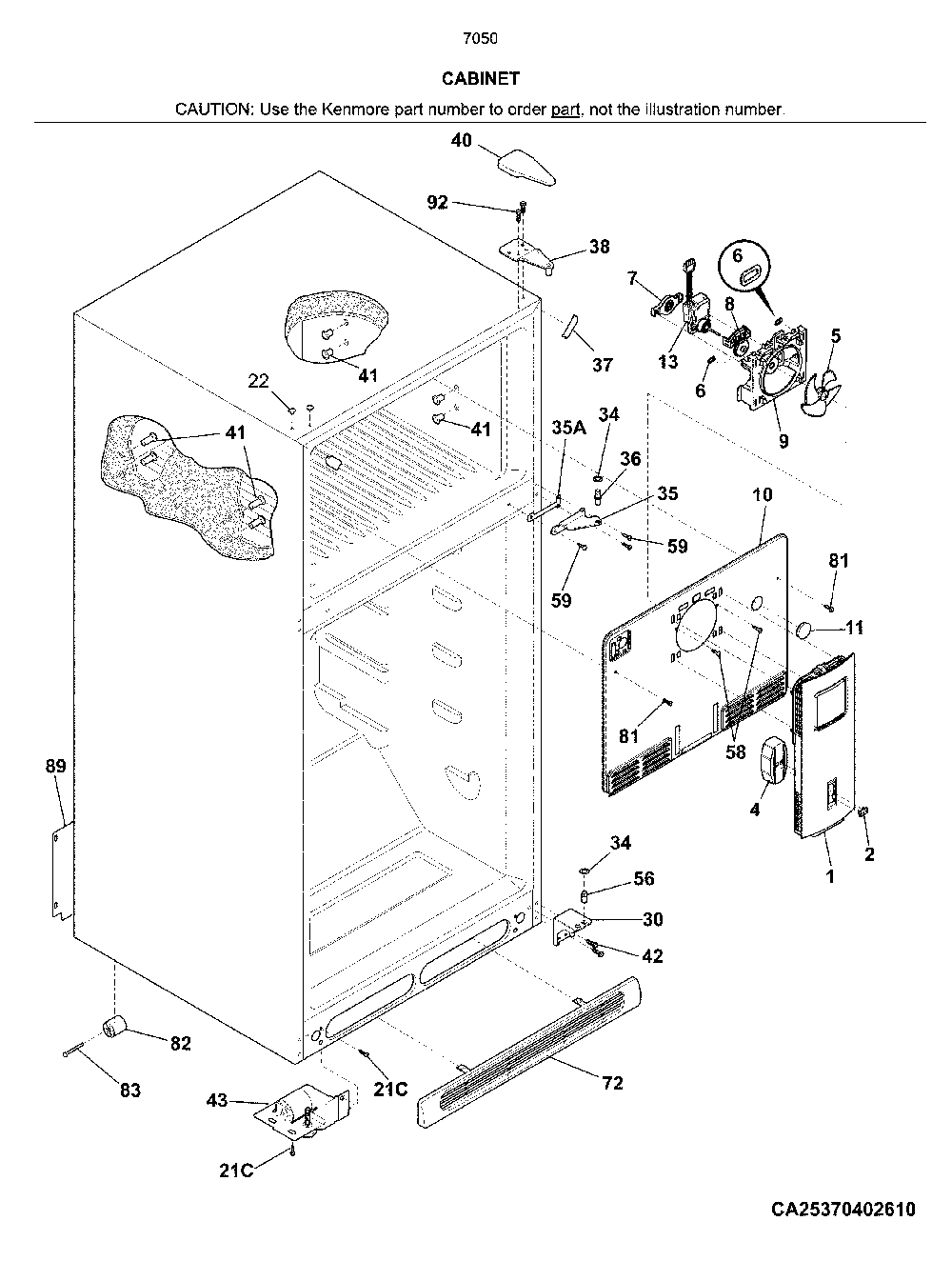 Cabinet Diagram and Parts List for 25370502616  Kenmore Refrigerator