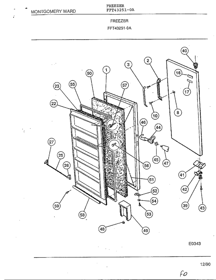 Freezer Diagram and Parts List for 43251-0A  Frigidaire Freezer