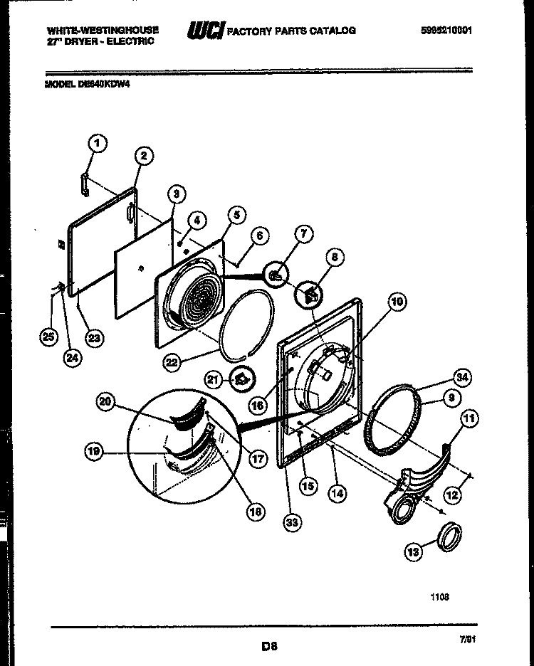 DOOR PARTS Diagram and Parts List for DE640KDW4  Frigidaire Dryer