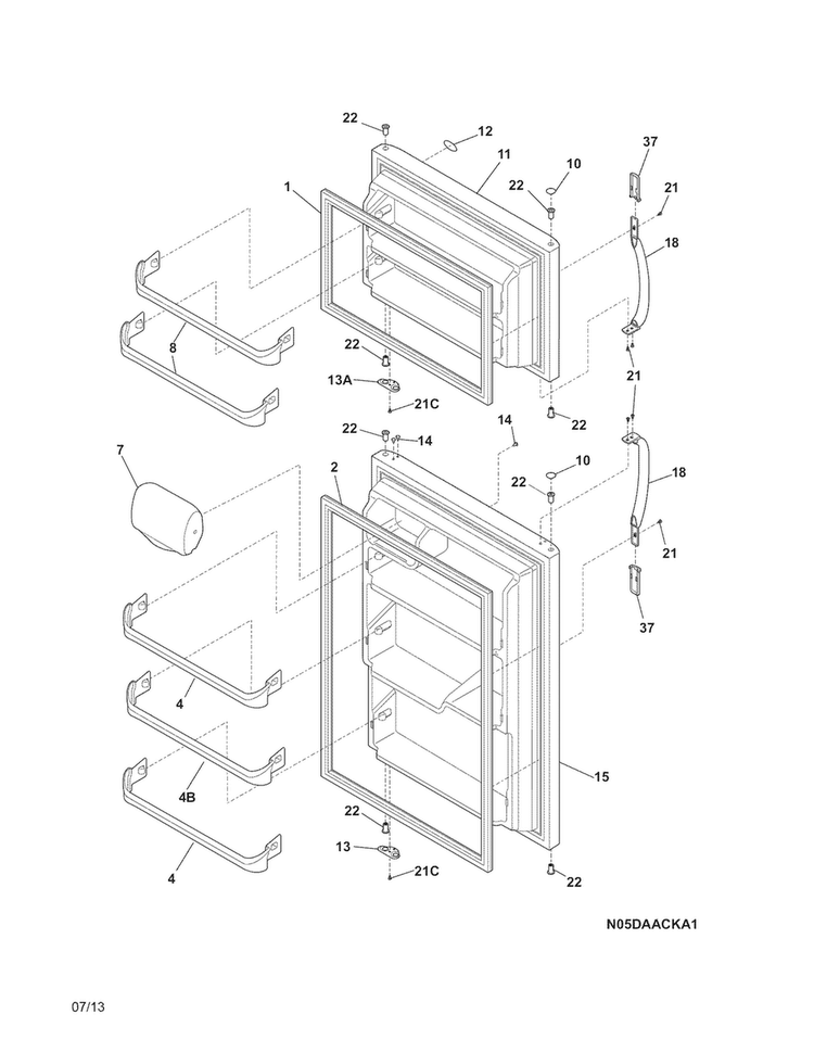 Doors Diagram and Parts List for FTMD18P4KBB  Frigidaire Refrigerator