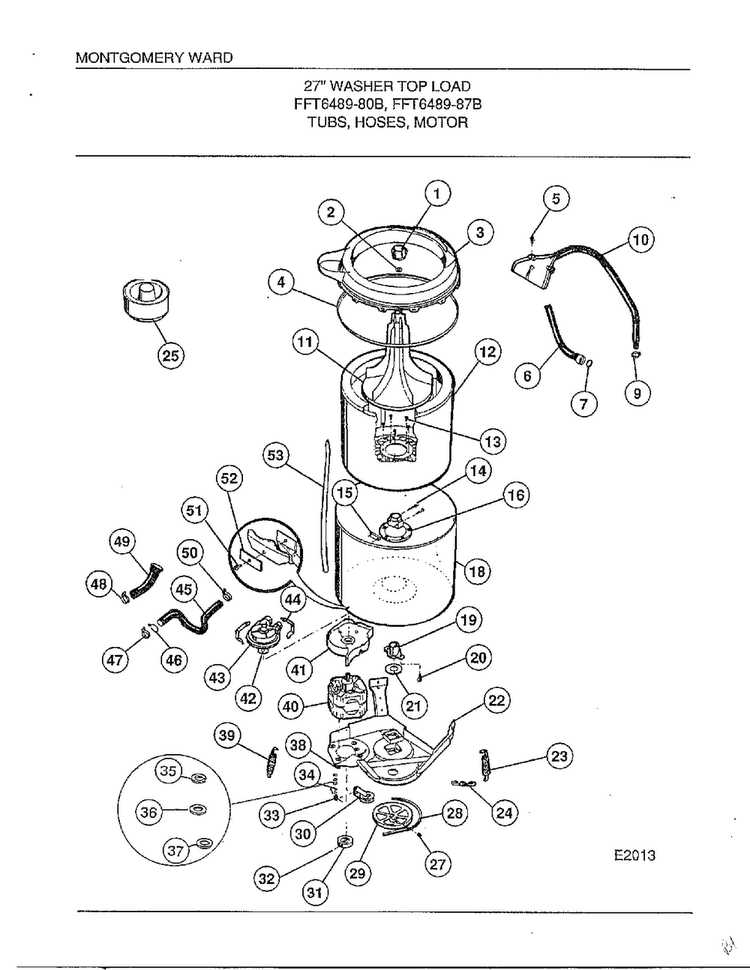 Tubs/hoses/motor Diagram and Parts List for 6489-80B  Frigidaire Washer