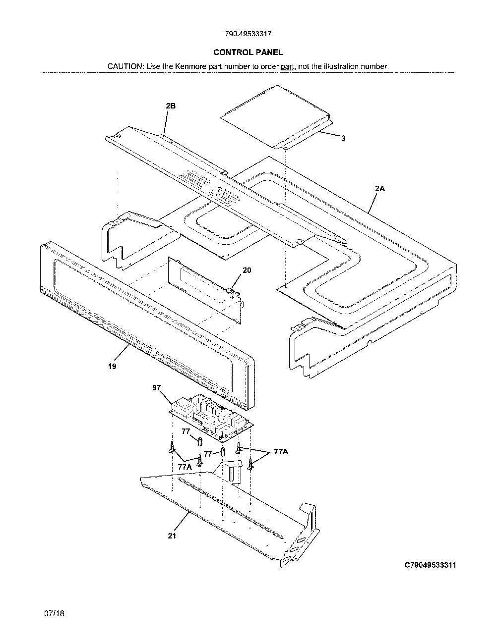 Control panel Diagram and Parts List for 79049533317  Kenmore Wall Oven