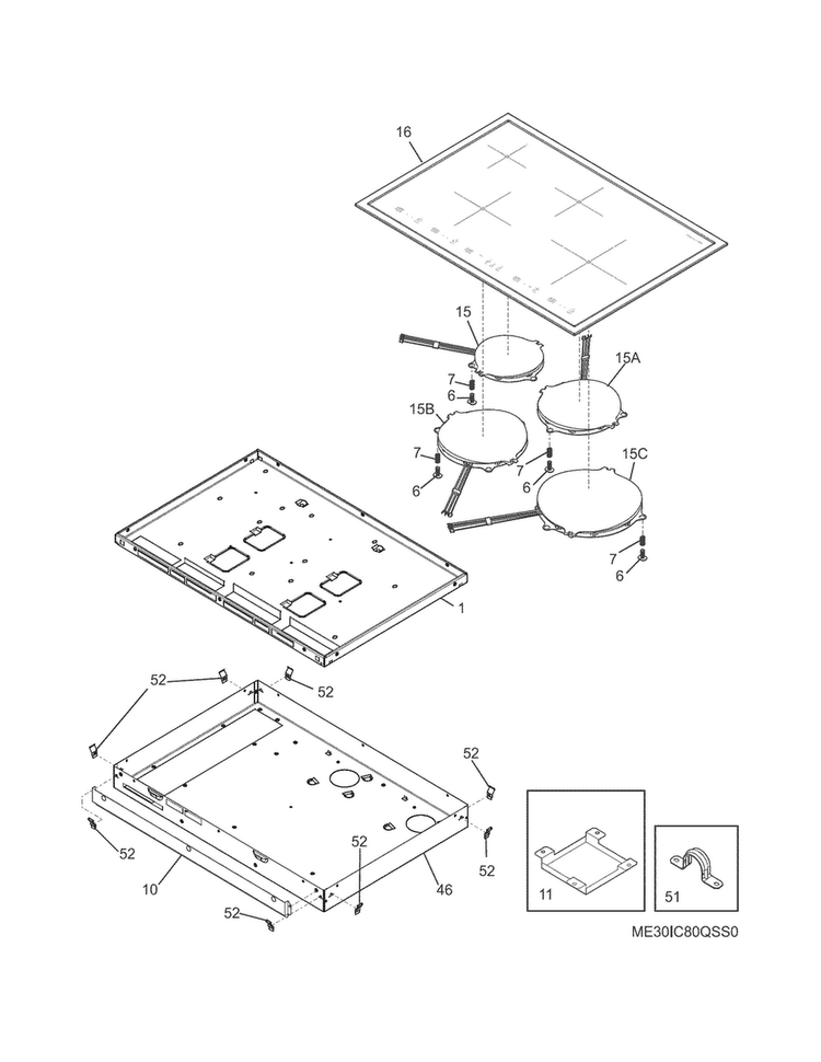 Maintop/surface Units Diagram and Parts List for E30IC80QSS0  Electrolux Cooktop