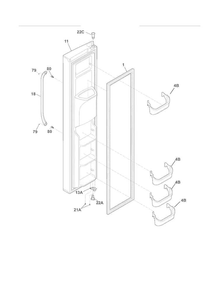 Freezer Door Diagram and Parts List for FGHC2345LF4  Frigidaire Refrigerator