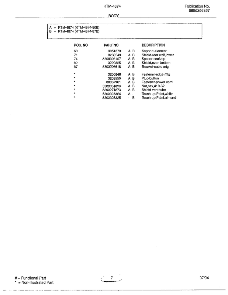 Body Page 4 Diagram and Parts List for 4847-80B  Frigidaire Range