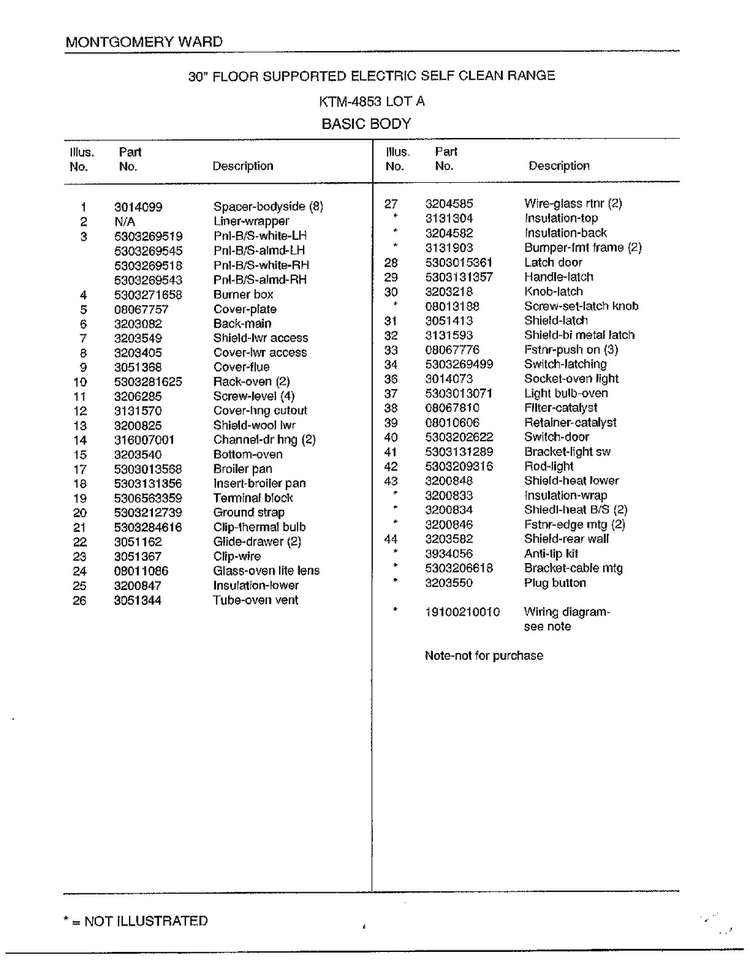 Basic Body Page 2 Diagram and Parts List for 4853A  Frigidaire Range