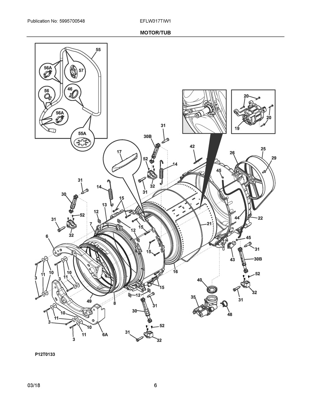 Motor/tub Diagram and Parts List for EFLW317TIW1  Frigidaire Washer