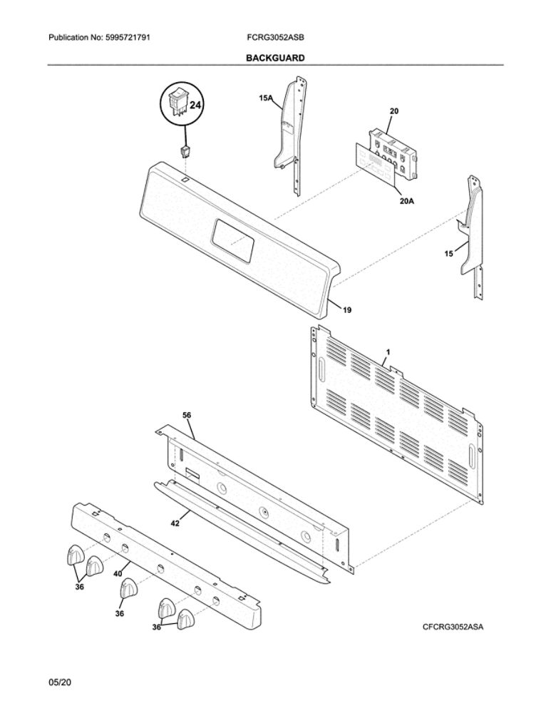 Backguard Diagram and Parts List for FCRG3052ASB  Frigidaire Range