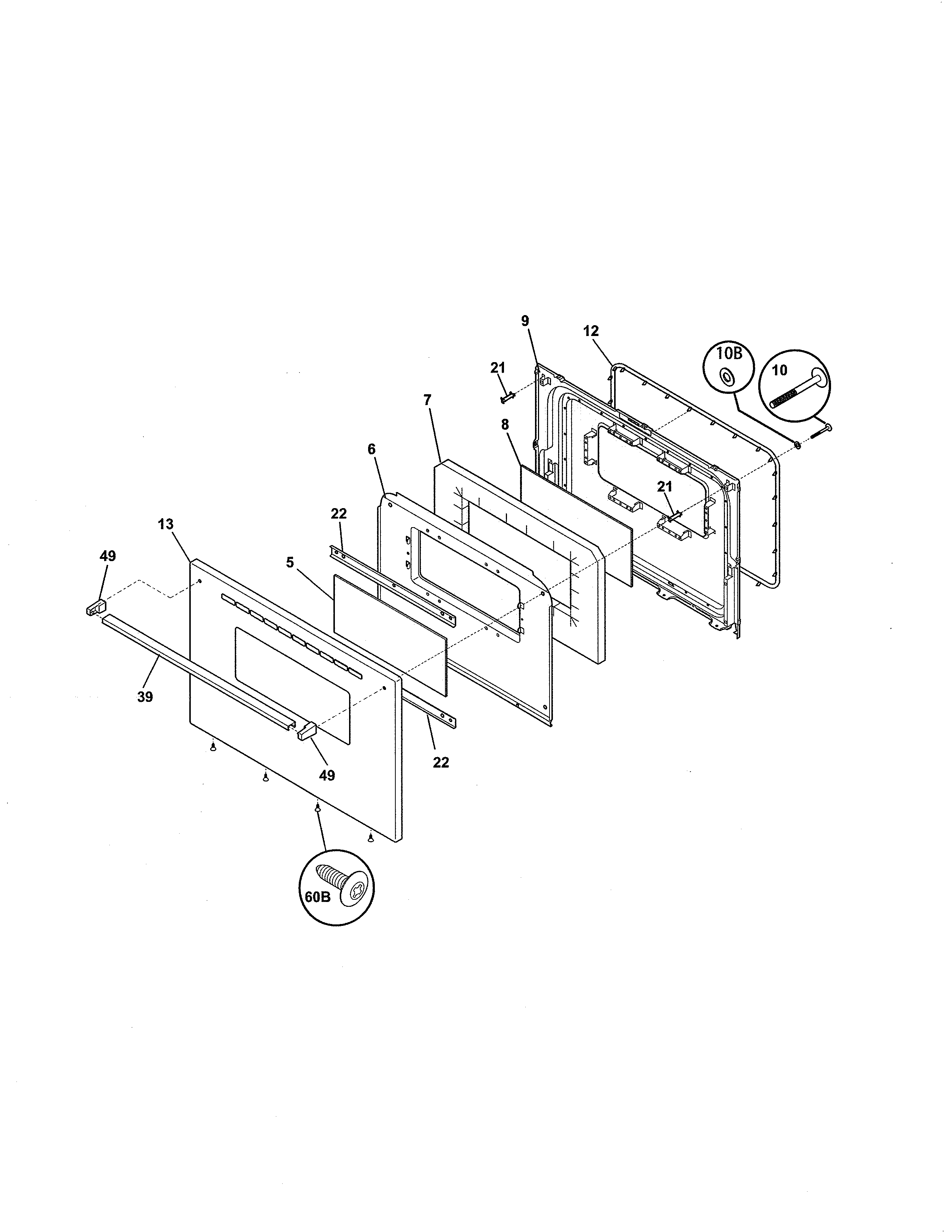 Door Diagram and Parts List for 79065312210  Kenmore Range