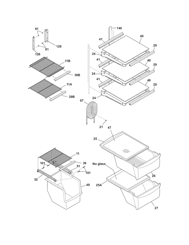 Shelves Diagram and Parts List for WWSS2601KW8  Westinghouse Refrigerator