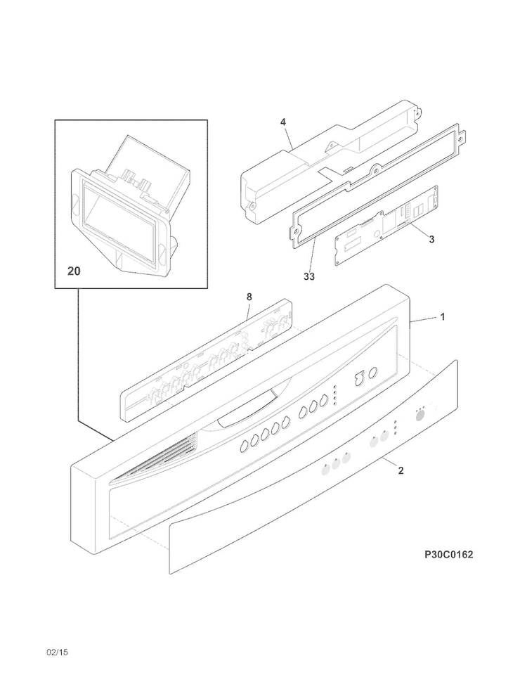 Control Panel Diagram and Parts List for FFBD2406NB5A  Frigidaire Dishwasher