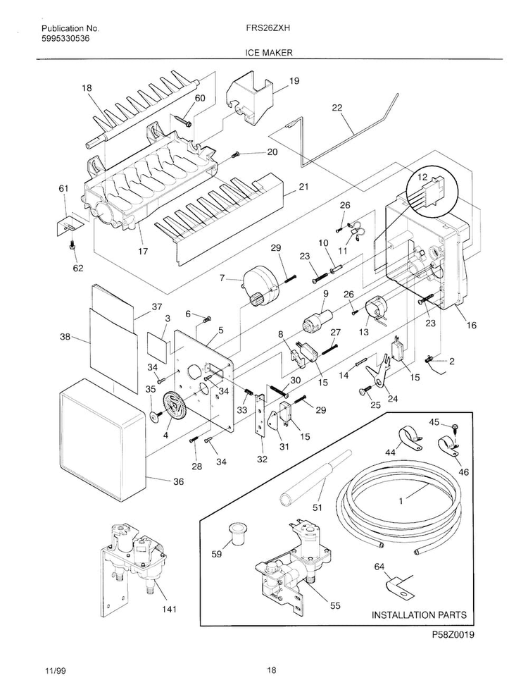 Ice Maker Diagram and Parts List for OEMF3-FRS26ZXHD2  Frigidaire Refrigerator