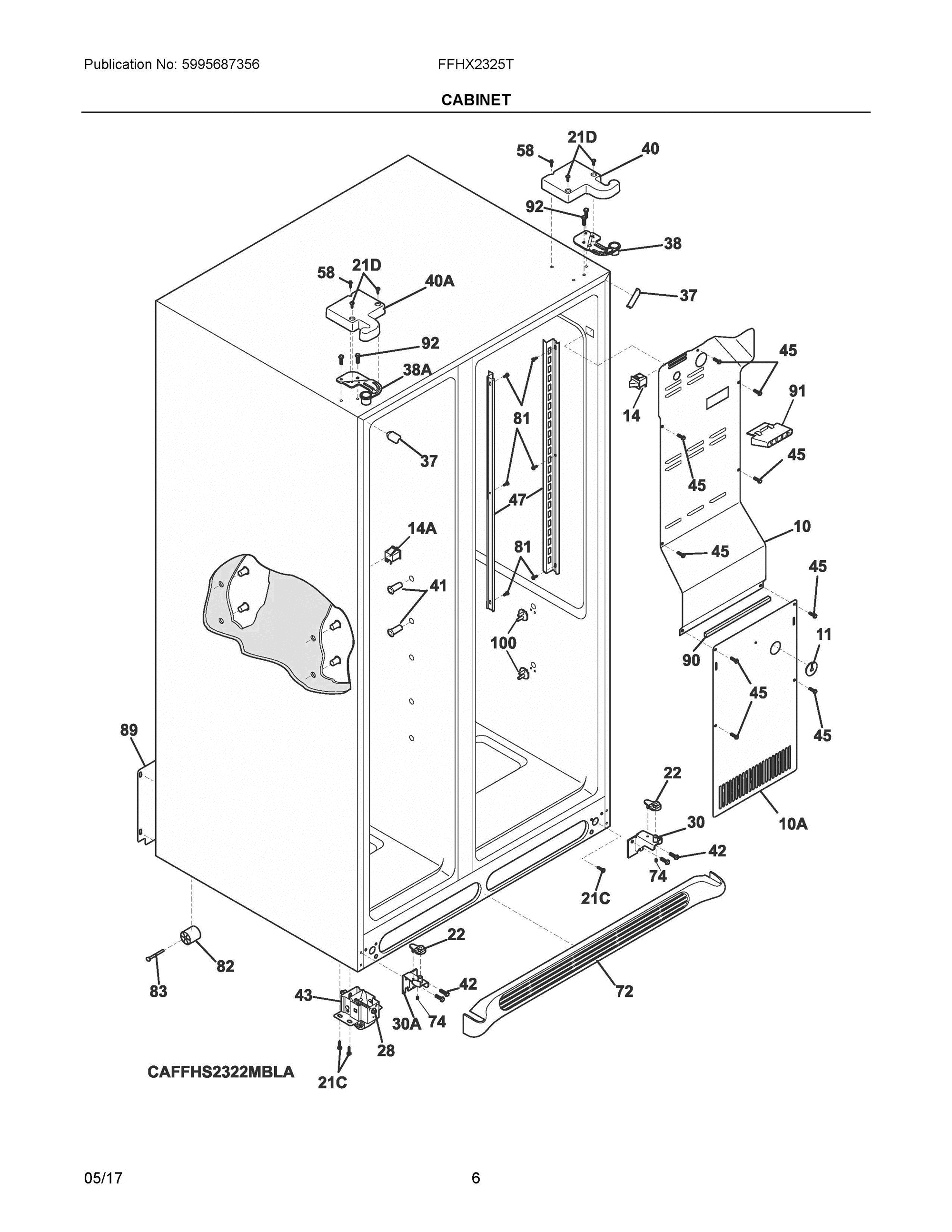 04 - CABINET Diagram and Parts List for FFHX2325TE0  Frigidaire Refrigerator
