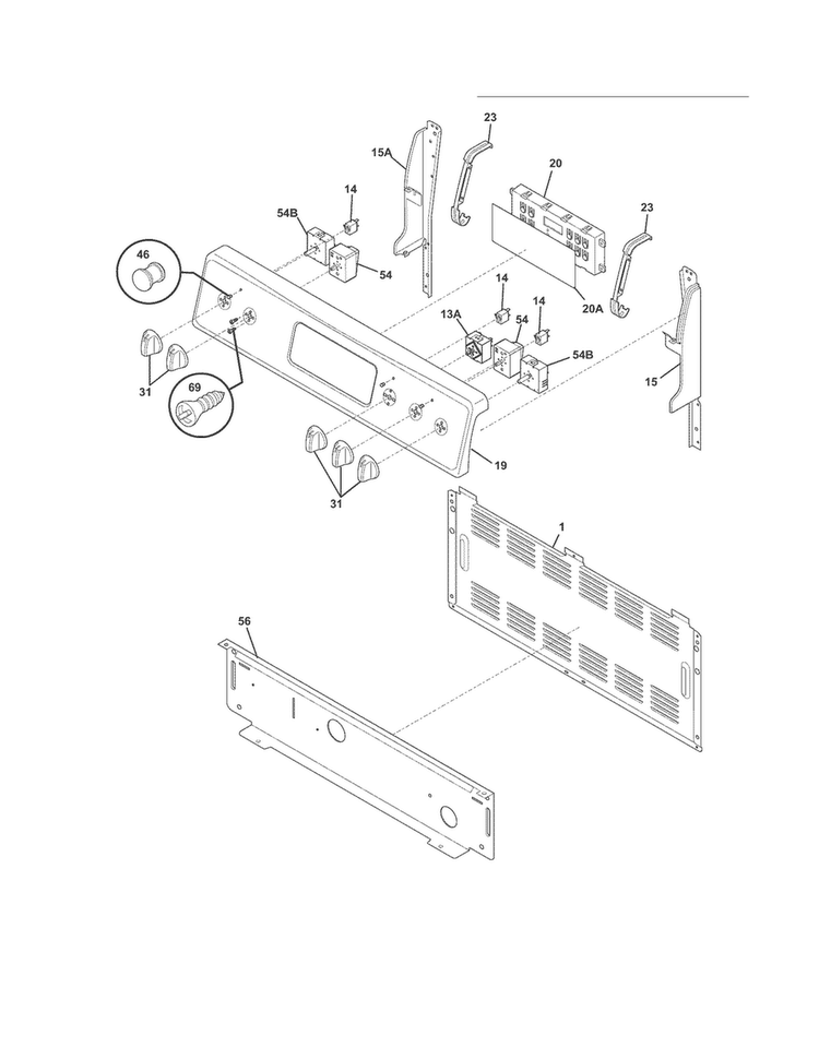 Backguard Diagram and Parts List for LEEF3021MSB  Frigidaire Range