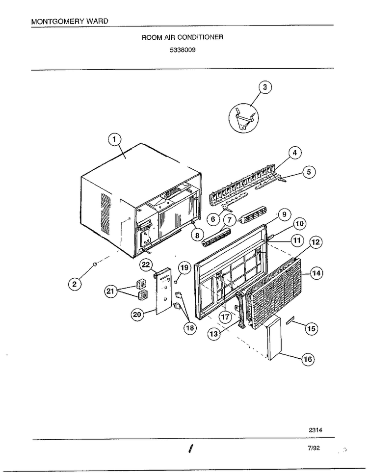 Room Air Conditioner Diagram and Parts List for 5338009  Frigidaire Air Conditioner