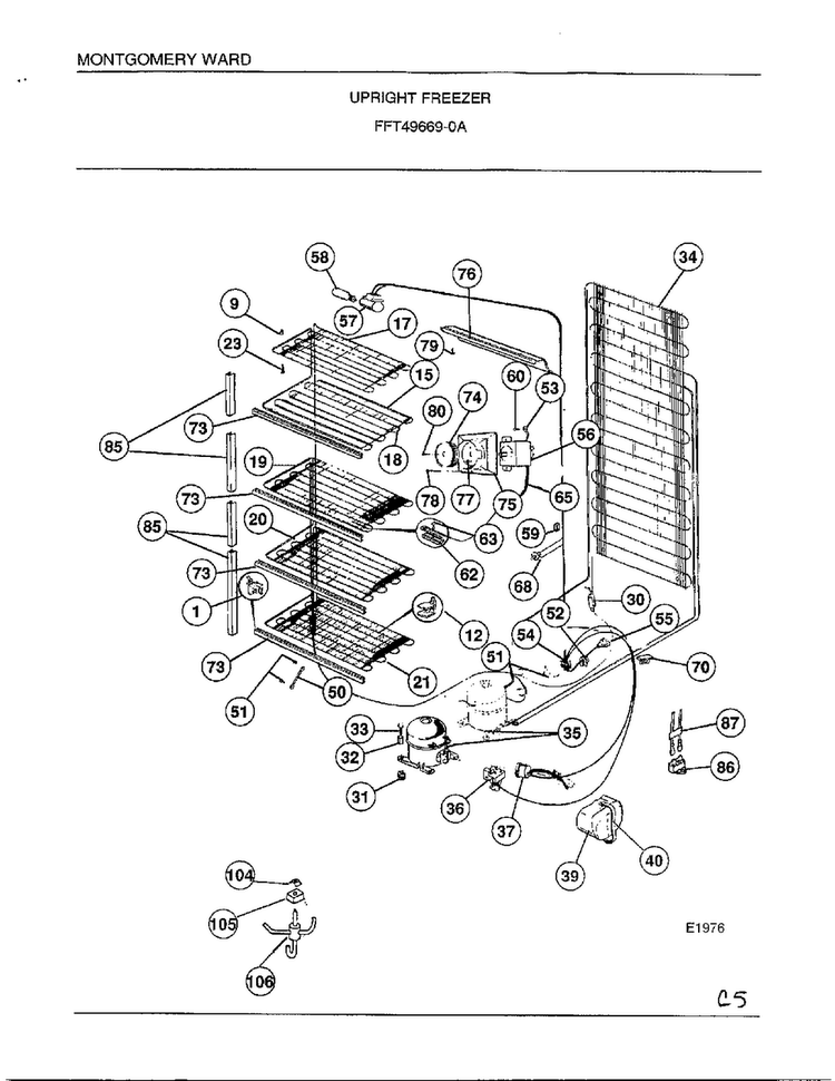 Upright Freezer Page 5 Diagram and Parts List for 49669  Frigidaire Freezer