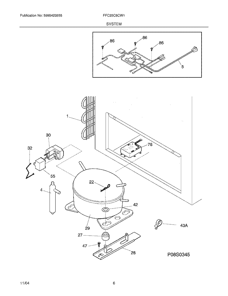 SYSTEM Diagram and Parts List for FFC25C8CW1  Frigidaire Freezer
