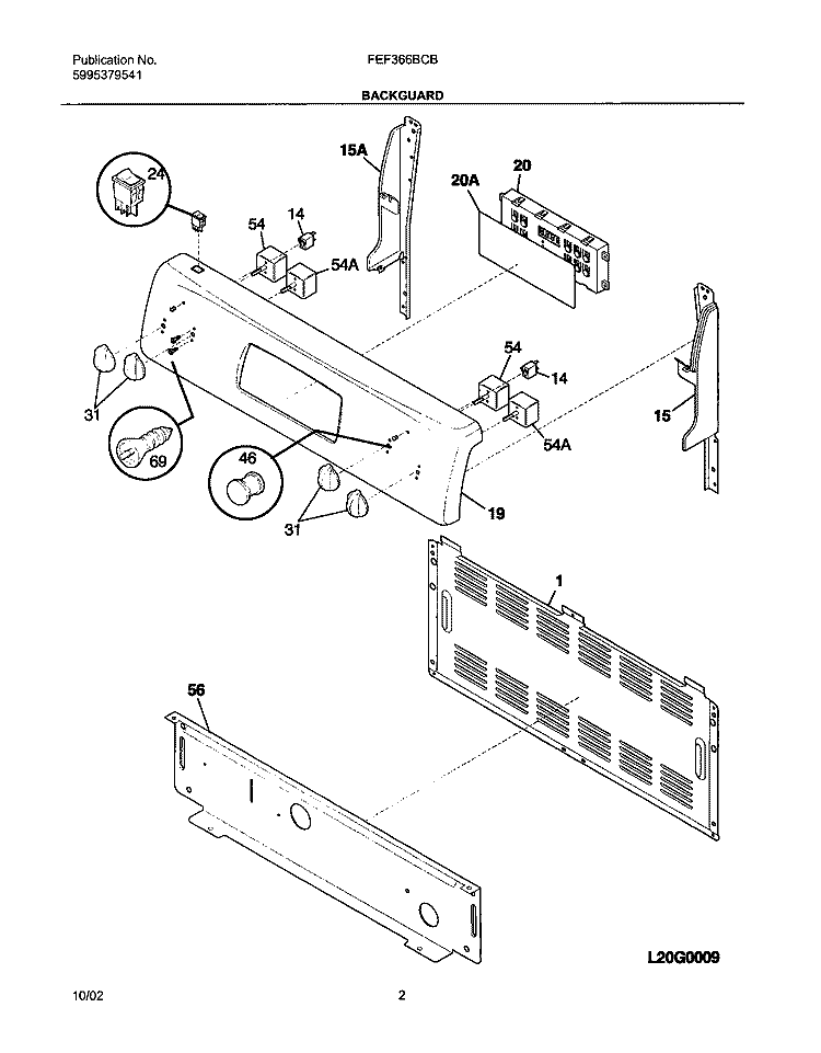 BACKGUARD Diagram and Parts List for FEF366BCB  Frigidaire Range