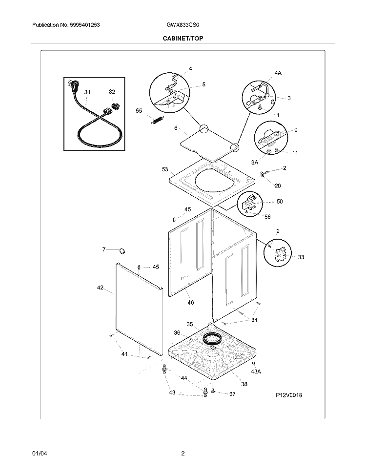 CABINET / TOP Diagram and Parts List for GWX833CS0  Gibson Washer