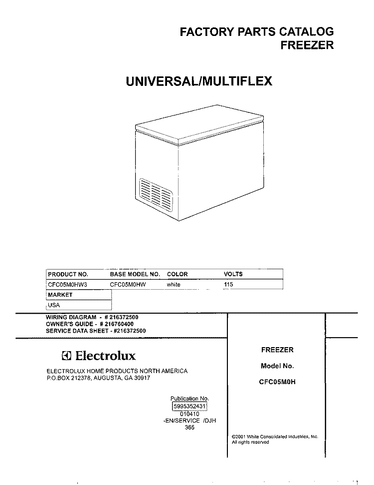 COVER Diagram and Parts List for CFC05M0HW3  Uni Freezer