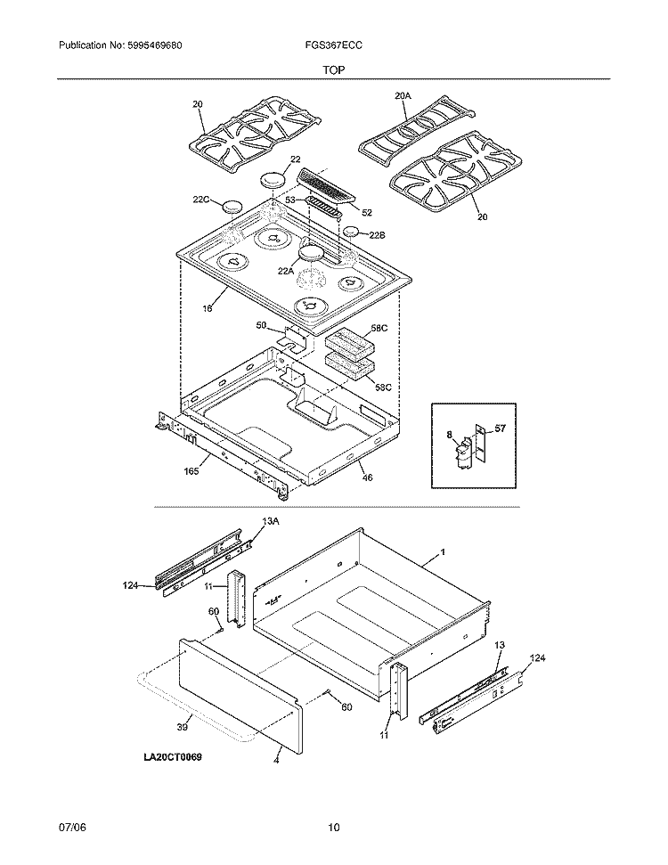 TOP Diagram and Parts List for FGS367ECC  Frigidaire Range