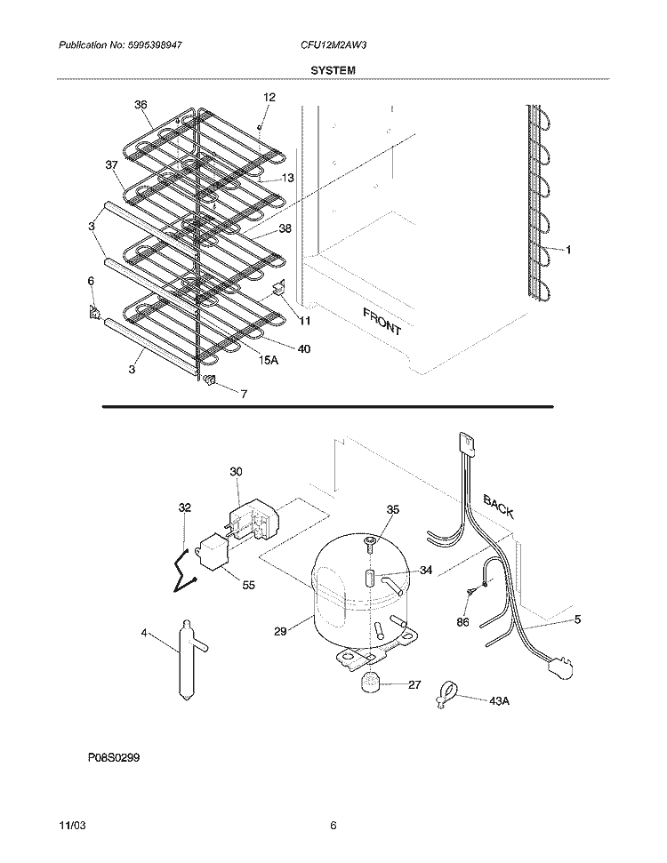 SYSTEM Diagram and Parts List for CFU12M2AW3  Uni Freezer