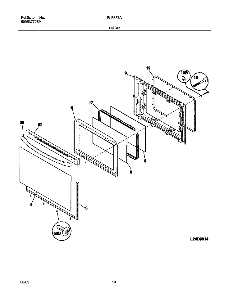 DOOR Diagram and Parts List for FLF337AWA  Frigidaire Range