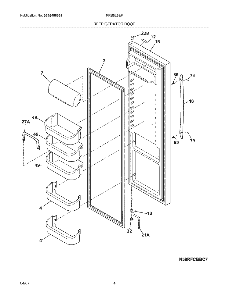 REFRIGERATOR DOOR Diagram and Parts List for FRS6L9EFSS7  Frigidaire Refrigerator