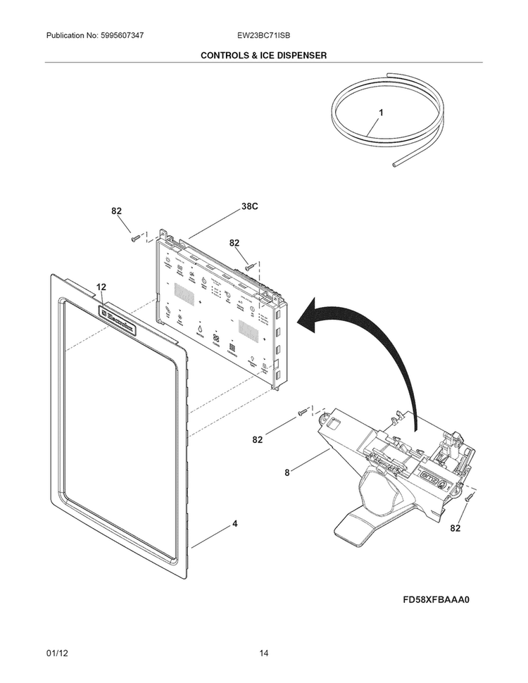 Controls/ice Dispenser Diagram and Parts List for EW23BC71ISB  Electrolux Refrigerator