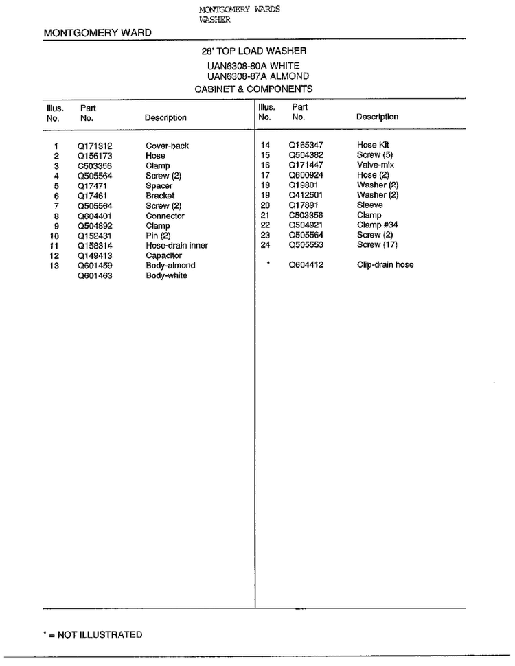 28` Top Load/cabinet/components Page 2 Diagram and Parts List for 6308A  Frigidaire Washer