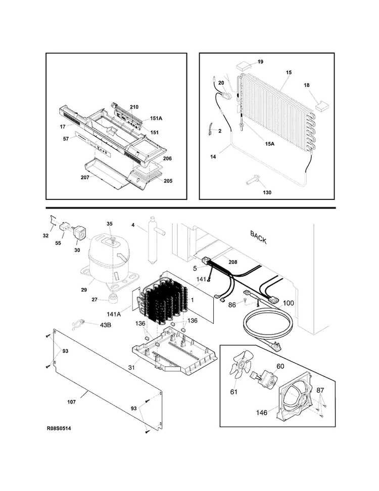 System Diagram and Parts List for FPFU19F8QFA  Frigidaire Freezer