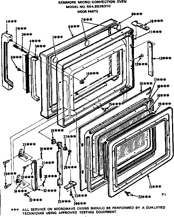 Convection Oven/door Parts Diagram and Parts List for 5648938310  Kenmore Microwave