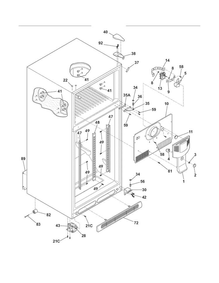 Cabinet Diagram and Parts List for FRT21IL6JW6  Frigidaire Refrigerator