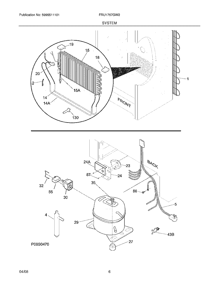 SYSTEM Diagram and Parts List for FRU1767GW2  Frigidaire Refrigerator