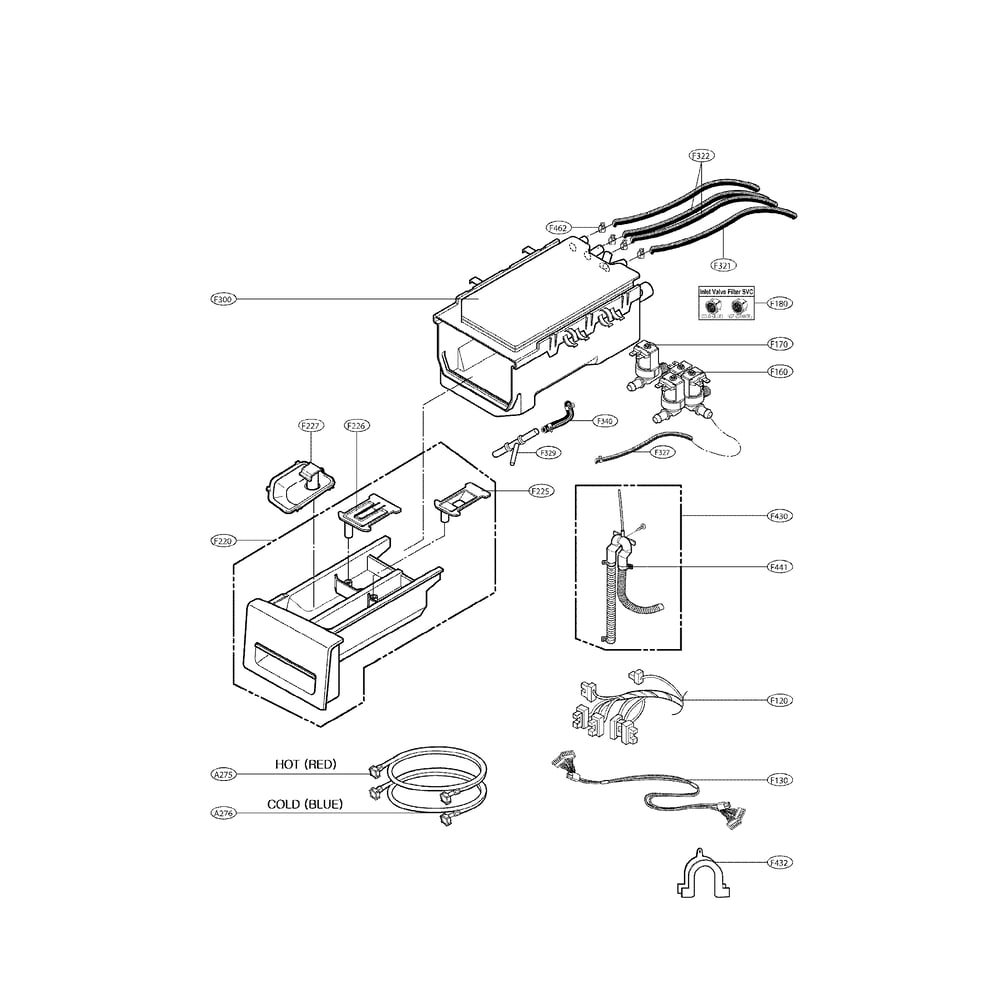 Dispenser Assembly Parts Diagram and Parts List for 79641473210  Kenmore Washer