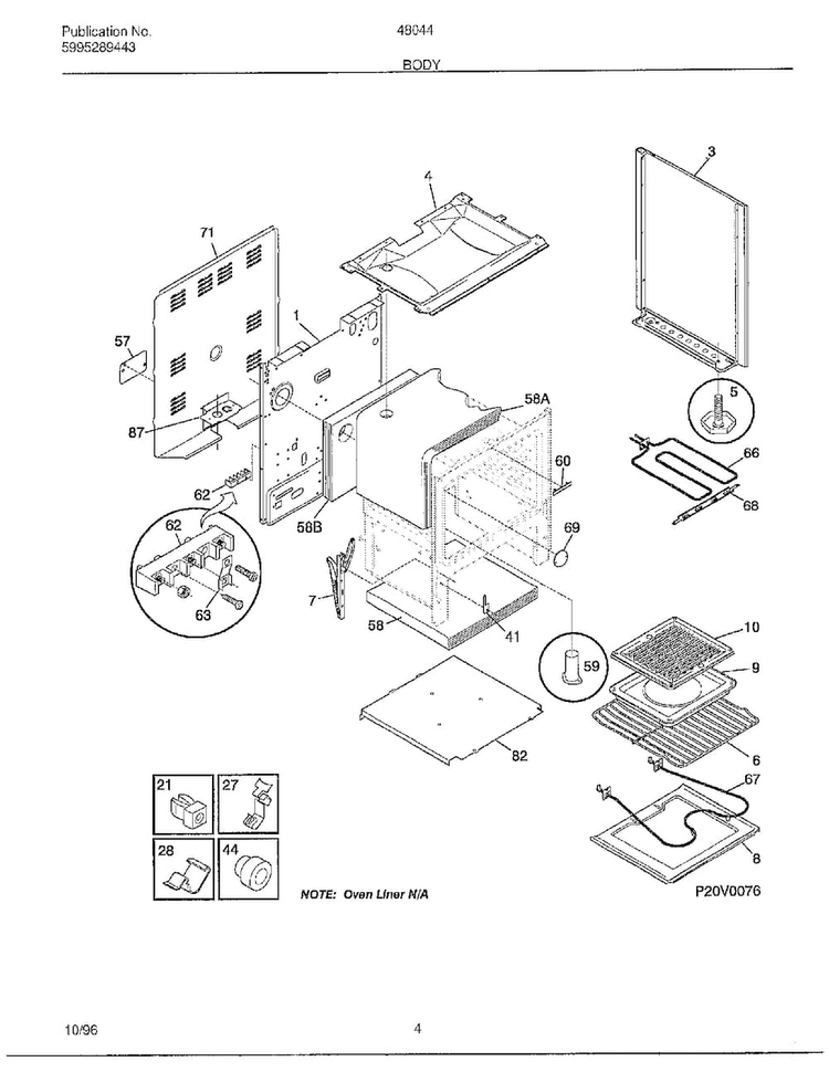 Body Diagram and Parts List for 480447E  Frigidaire Range