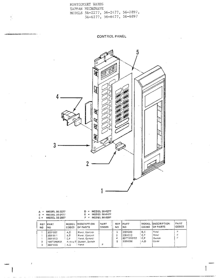 Tappan Microwave/control Panel Diagram and Parts List for 56-2477  Frigidaire Microwave