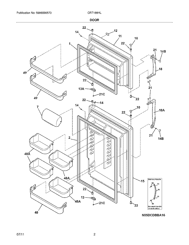 DOOR Diagram and Parts List for CRT188HLB4  Crosley Refrigerator