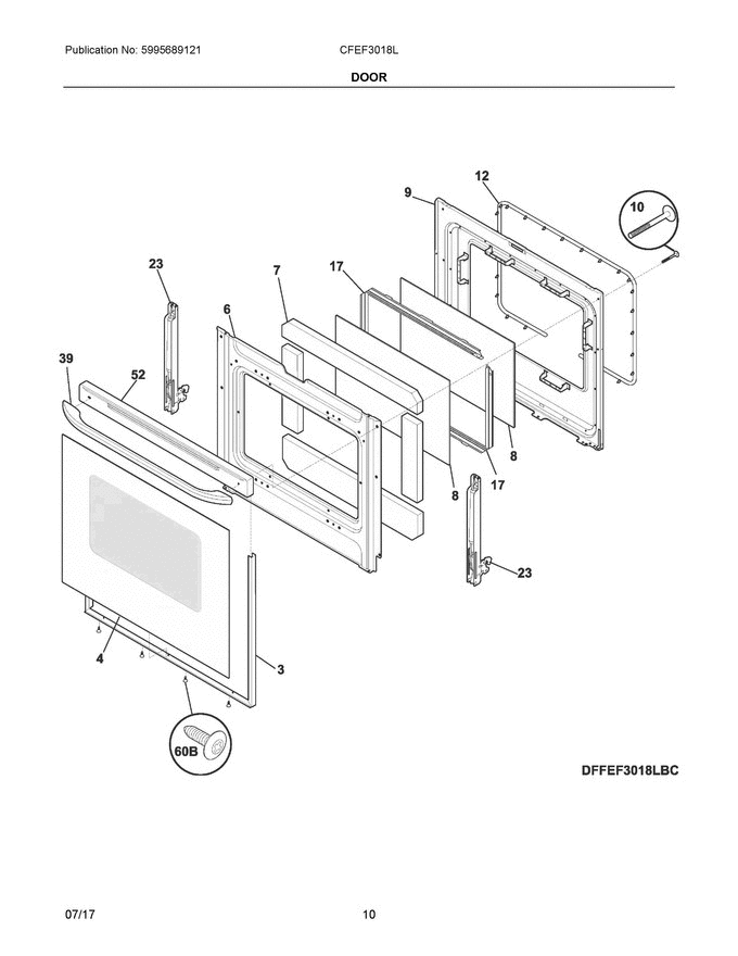 05 - Door Diagram and Parts List for CFEF3018LBK  Frigidaire Range