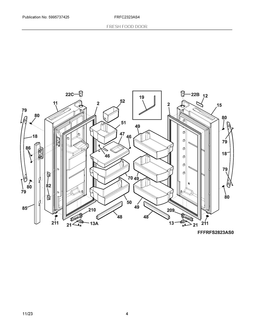 Fresh Food Door Diagram and Parts List for FRFC2323AS4  Frigidaire Refrigerator