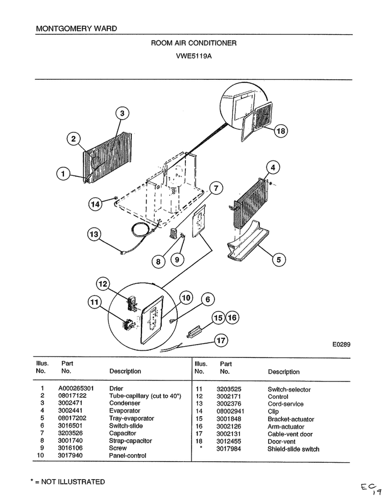 Room Air Conditioner Page 2 Diagram and Parts List for 5119A  Frigidaire Air Conditioner
