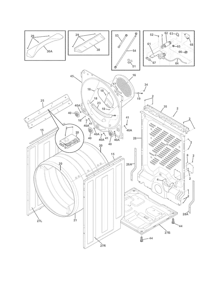 Cabinet/drum Diagram and Parts List for EIMED55IMB2  Electrolux Dryer