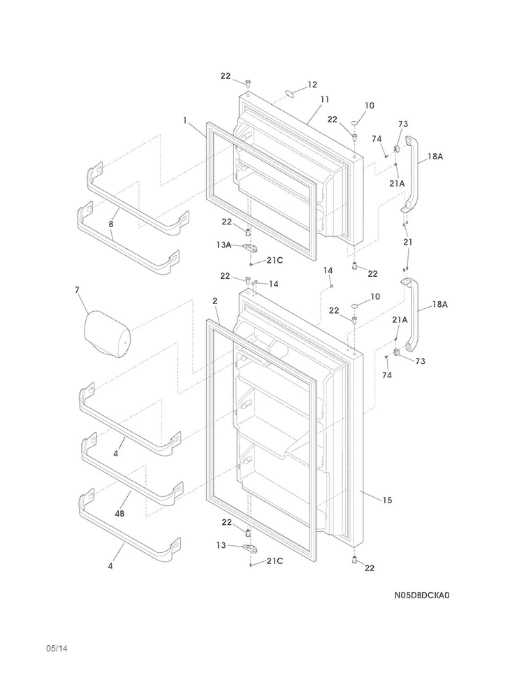 Doors Diagram and Parts List for FFHT1713LWF  Frigidaire Refrigerator