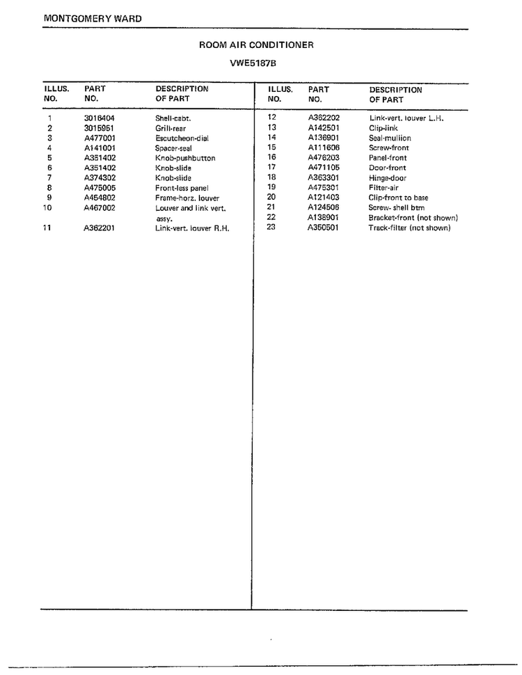 Room Air Conditioner Page 2 Diagram and Parts List for 5187B  Frigidaire Air Conditioner