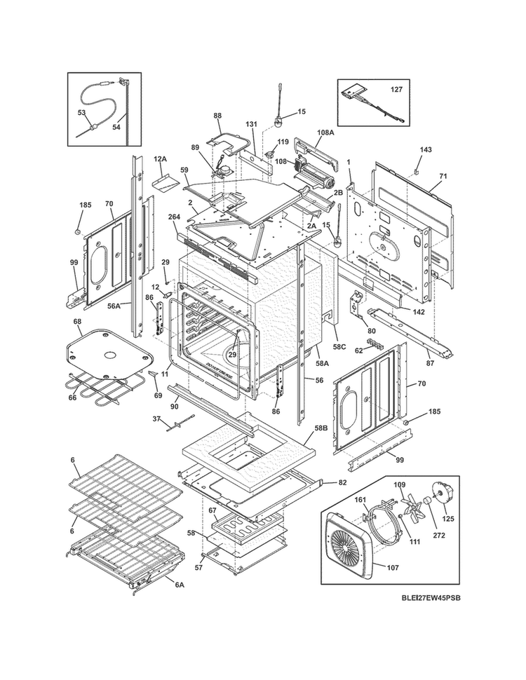 Lower Oven Diagram and Parts List for EI27EW45PSB  Electrolux Wall Oven