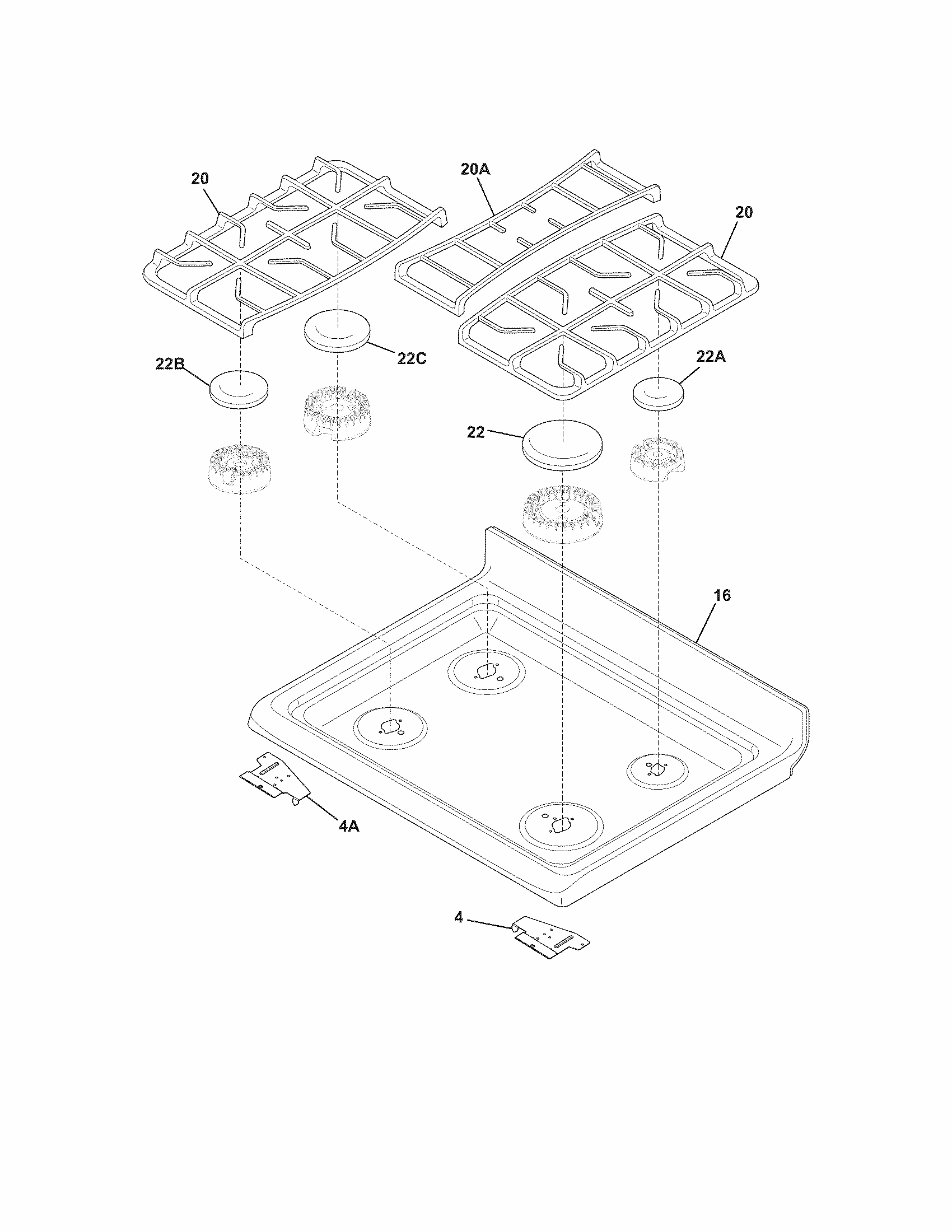 Main Top Diagram and Parts List for 79078013002  Kenmore Range