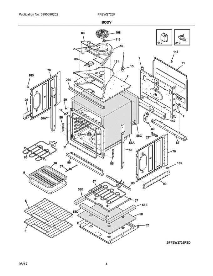 03 - Body Diagram and Parts List for FFEW2725PBE  Frigidaire Range